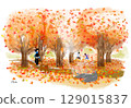 Illustration of a park with beautiful autumn leaves 129015837