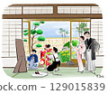 Illustration of grandma dressing up for Shichi-Go-San 129015839