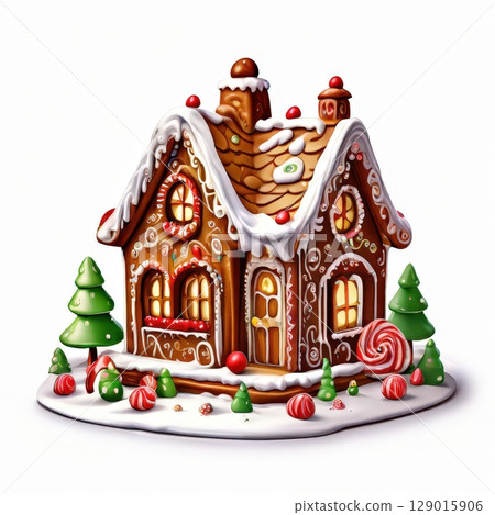an AI Image Generator, Festive Gingerbread House with Christmas Decorations an AI Image Generator, Festive Gingerbread House with Christmas Decorations 129015906