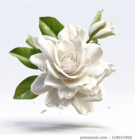 an AI Image Generator, Elegant White Flower with Green Leaves an AI Image Generator, Elegant White Flower with Green Leaves 129015908