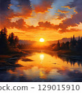an AI Image Generator, Dramatic Sunset Over Serene River 129015910