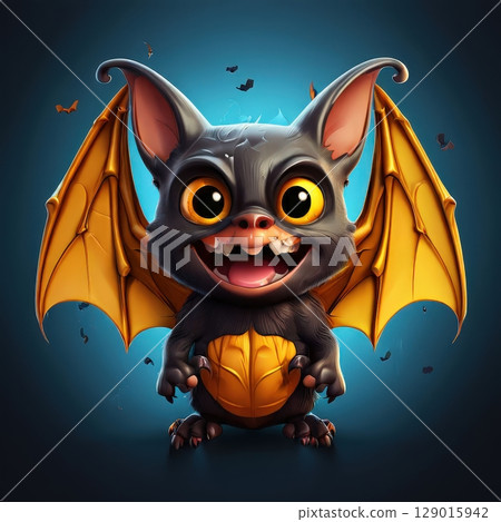 an AI Image Generator, Adorable Cartoon Bat Showing Cheerful Expression Against an AI Image Generator, Adorable Cartoon Bat Showing Cheerful Expression Against 129015942