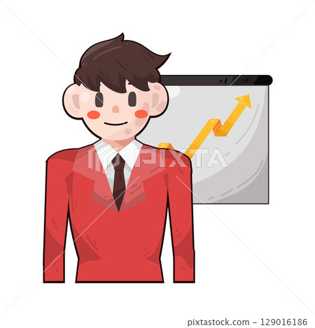 illustration of businessman with presentation board chart up 129016186