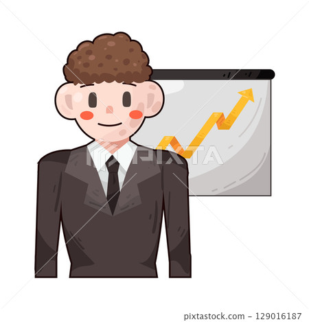 illustration of businessman with presentation board chart up illustration of businessman with presentation board chart up 129016187