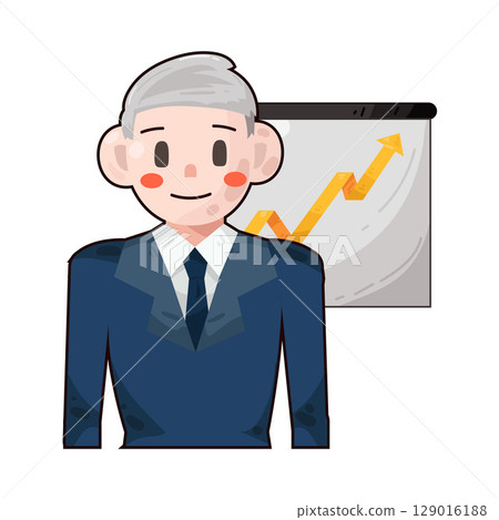 illustration of businessman with presentation board chart up illustration of businessman with presentation board chart up 129016188