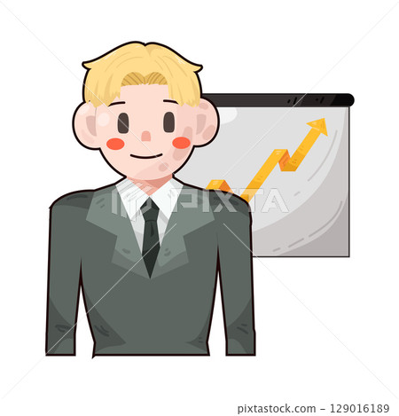 illustration of businessman with presentation board chart up illustration of businessman with presentation board chart up 129016189