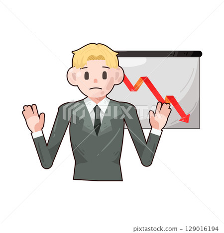 illustration of businessman with presentation board chart down illustration of businessman with presentation board chart down 129016194