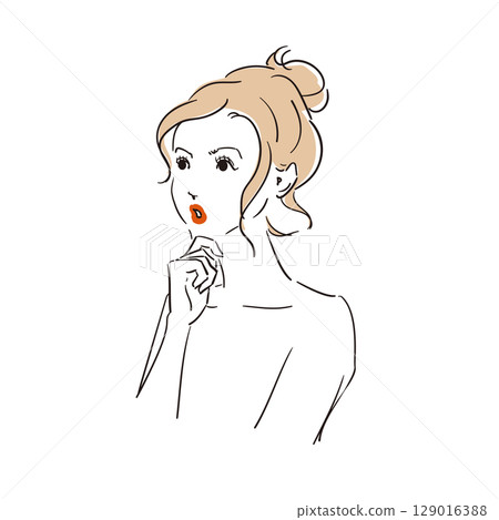 A stylish woman with her hair roughly tied up A stylish woman with her hair roughly tied up 129016388