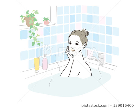 A beautiful woman taking a comfortable bath 129016400