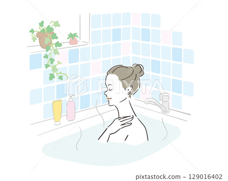 A beautiful woman taking a comfortable bath 129016402