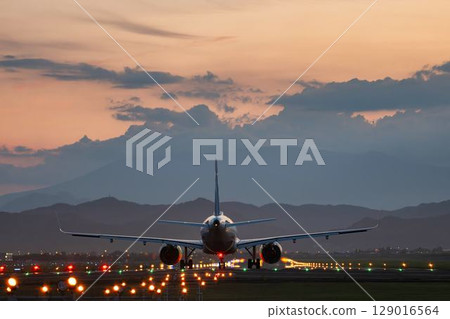 Sendai Airport at night, plane taking off, Natori City, Miyagi Prefecture 129016564