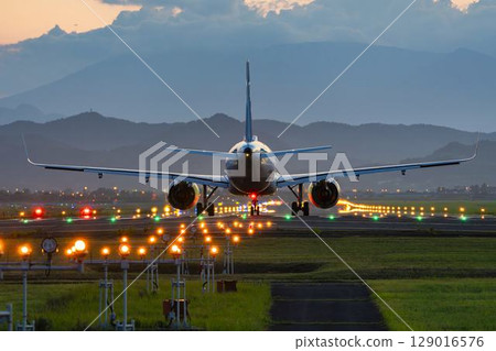 Sendai Airport at night, plane taking off, Natori City, Miyagi Prefecture 129016576