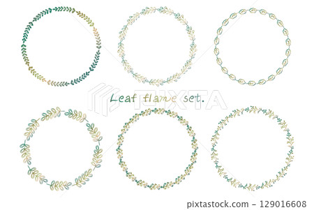 Set of cute circle frames with hand drawn leaves. Set of cute circle frames with hand drawn leaves. 129016608