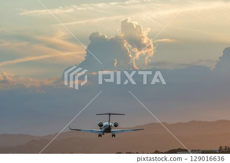 Sendai Airport at dusk, airplane landing, Natori City, Miyagi Prefecture 129016636