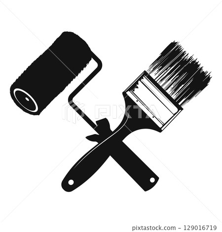 Paint roller and paint brush black symbol for painting Paint roller and paint brush black symbol for painting 129016719