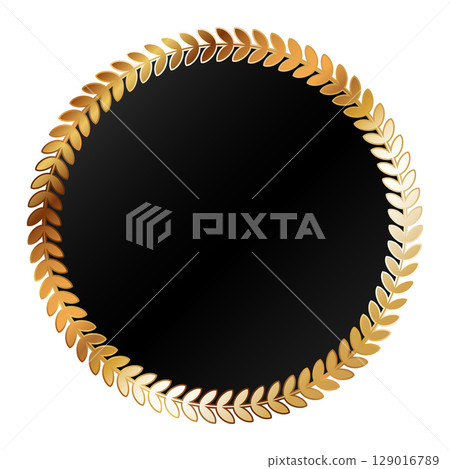 Round black banner with golden leaf frame design 129016789