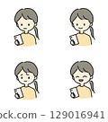 Facial expression of a woman touching a smartphone 129016941