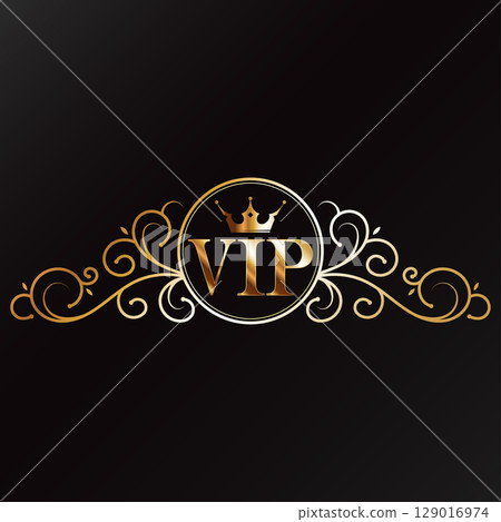 Gold VIP sign in circle and plant pattern design Gold VIP sign in circle and plant pattern design 129016974