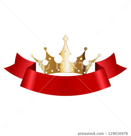 Golden crown beautiful symbol of power and red ribbon 129016976