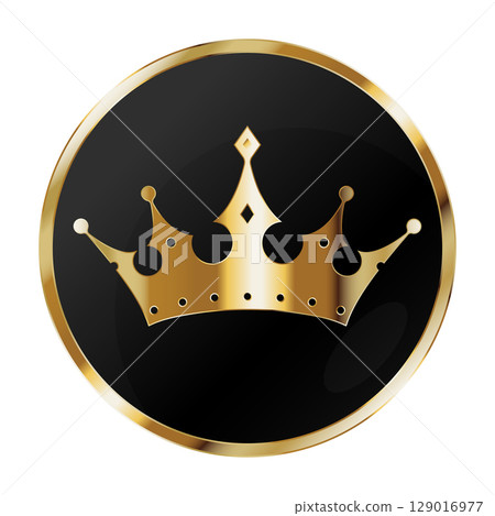 Golden crown in a black circle with a golden frame 129016977