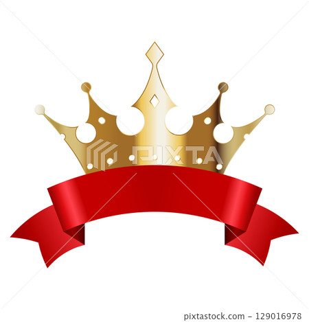 Golden crown symbol of power and red ribbon 129016978