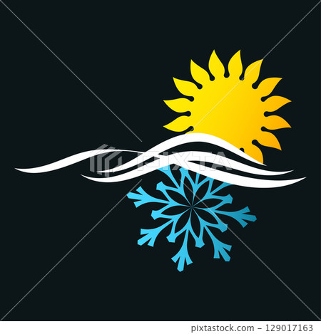 Sun and snowflake with air flow waves. Symbol for air conditioner Sun and snowflake with air flow waves. Symbol for air conditioner 129017163