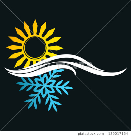 Sun and snowflake with air flows. Air conditioner sign Sun and snowflake with air flows. Air conditioner sign 129017164