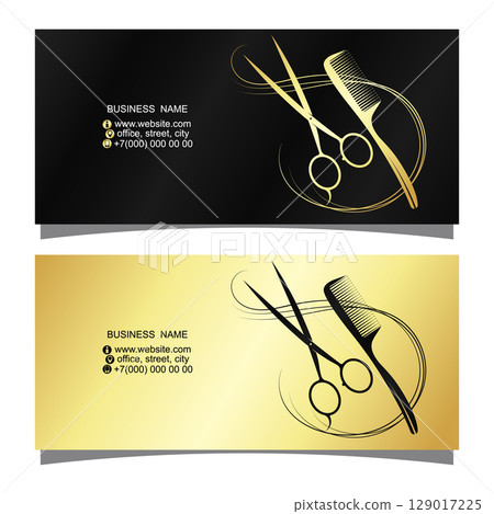 Beauty salon and hairdresser, scissors and comb symbol. Business card concept 129017225