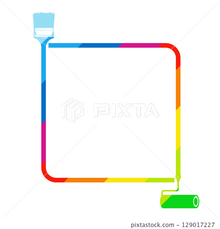 Colored frame sign with paint roller and brush 129017227