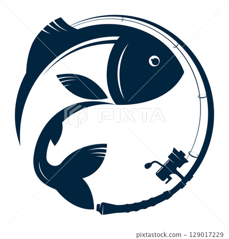 Fish and rod with bait, design for fishing Fish and rod with bait, design for fishing 129017229