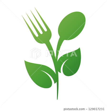 Green flower with spoon and fork 129017231