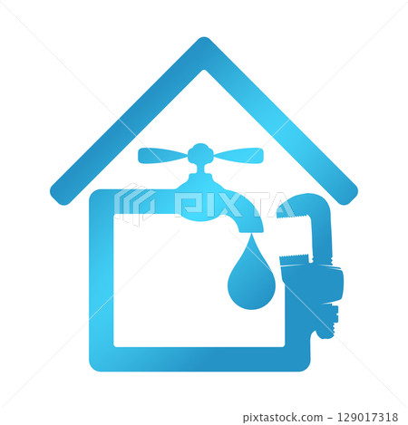 Plumber tool and water tap repair symbol of home 129017318