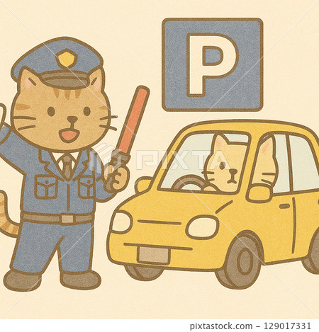 Workers ensuring traffic safety for electric vehicles 129017331