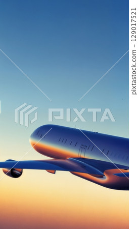 Airplane Takeoff, Dynamic Start, Ascent, Momentum. Ideal for motivational content, business launch, sports themes, vertical shot 129017521