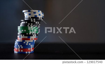 Casino Chips Stack, Wealth, Prosperity, High Roller. Great for financial themes, luxury lifestyle, investment concepts 129017540