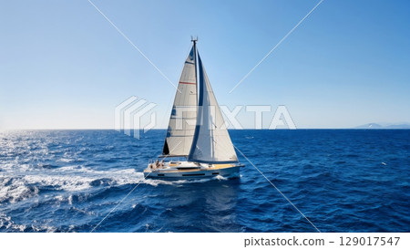 Sailing on Open Ocean, Freedom, Adventure, Nautical Journey. Ideal for yacht charters, sea travel, exploration 129017547
