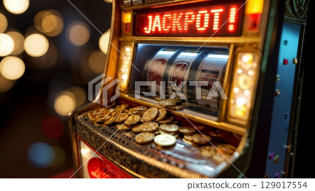Slot Machine Jackpot, Winning Moment, Success, Bright Future. Ideal for online casinos, promotional content, celebratory themes Slot Machine Jackpot, Winning Moment, Success, Bright Future. Ideal for online casinos, promotional content, celebratory themes 129017554