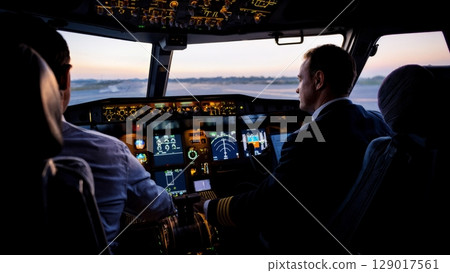 Pilot in Cockpit, Precision, Technology, Aviation Expertise. Perfect for flight schools, aerospace industry, career inspiration Pilot in Cockpit, Precision, Technology, Aviation Expertise. Perfect for flight schools, aerospace industry, career inspiration 129017561
