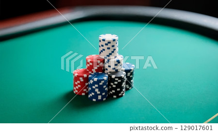 Stacked Poker Chips, Ready for Play, Strategy, Betting. Great for poker instruction, gaming events, strategic planning 129017601