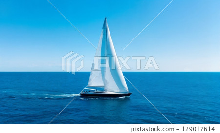 Sailing on Open Ocean, Freedom, Adventure, Nautical Journey. Ideal for yacht charters, sea travel, exploration Sailing on Open Ocean, Freedom, Adventure, Nautical Journey. Ideal for yacht charters, sea travel, exploration 129017614