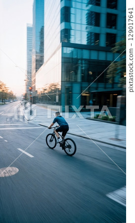 Urban Cyclist Commute, Sustainable Living, Active Lifestyle, City Mobility. Great for cycling brands, environmental initiatives, healthy living, vertical shot Urban Cyclist Commute, Sustainable Living, Active Lifestyle, City Mobility. Great for cycling brands, environmental initiatives, healthy living, vertical shot 129017641