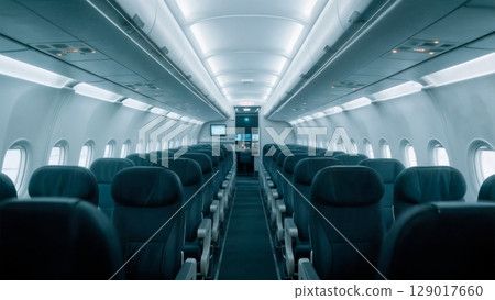 Passenger Aisle View, Anticipation, Journey, Travel Experience. Great for airlines, vacation planning, travel stories 129017660