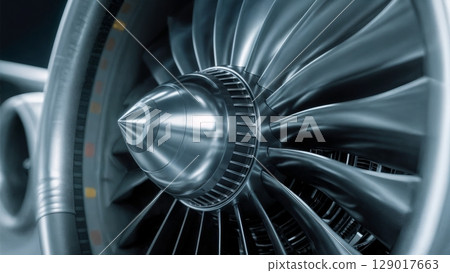 Airplane Engine Turbine, Power, Innovation, Engineering. Perfect for aerospace, technology, industrial design Airplane Engine Turbine, Power, Innovation, Engineering. Perfect for aerospace, technology, industrial design 129017663