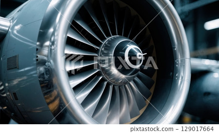Airplane Engine Turbine, Power, Innovation, Engineering. Perfect for aerospace, technology, industrial design 129017664