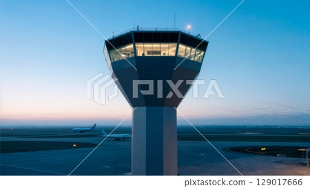 Airport Control Tower, Guidance, Safety, Air Traffic Management. Ideal for aviation safety, logistics, infrastructure 129017666