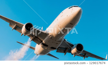 Sleek Commercial Airplane Animation, Futuristic Jet Soaring, Modern Air Travel. Perfect for travel agencies, aviation, global connectivity 129017674