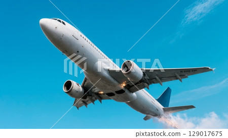 Sleek Commercial Airplane Animation, Futuristic Jet Soaring, Modern Air Travel. Perfect for travel agencies, aviation, global connectivity Sleek Commercial Airplane Animation, Futuristic Jet Soaring, Modern Air Travel. Perfect for travel agencies, aviation, global connectivity 129017675