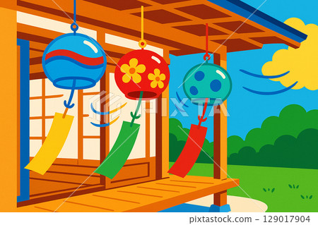 夏日風鈴在風中搖曳 129017904