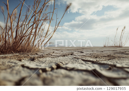 A cracked land turned into a desert due to drought 129017935