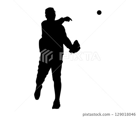 Silhouette of a baseball player in motion (vector image) Silhouette of a baseball player in motion (vector image) 129018046